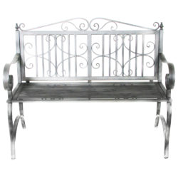 Charles Bentley Wrought Iron 2-Seater Garden Bench - Grey